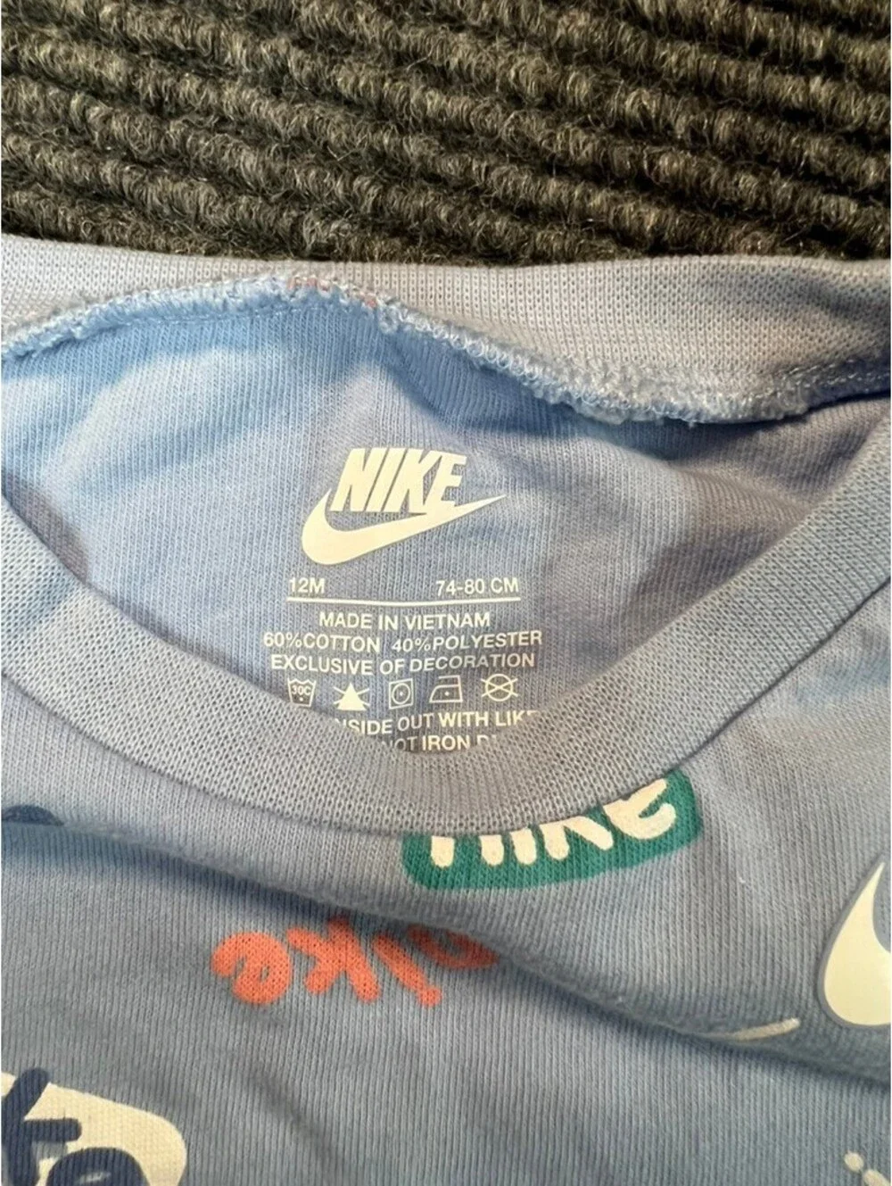 Nike Baby Boy 12M Blue Shorts and Multicolor Logo Baby Blue T-Shirt Set